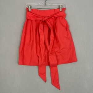 J. Crew Mini Skirt Women's Size 2 Tie Belt Pockets Fully Lined Pleated Red